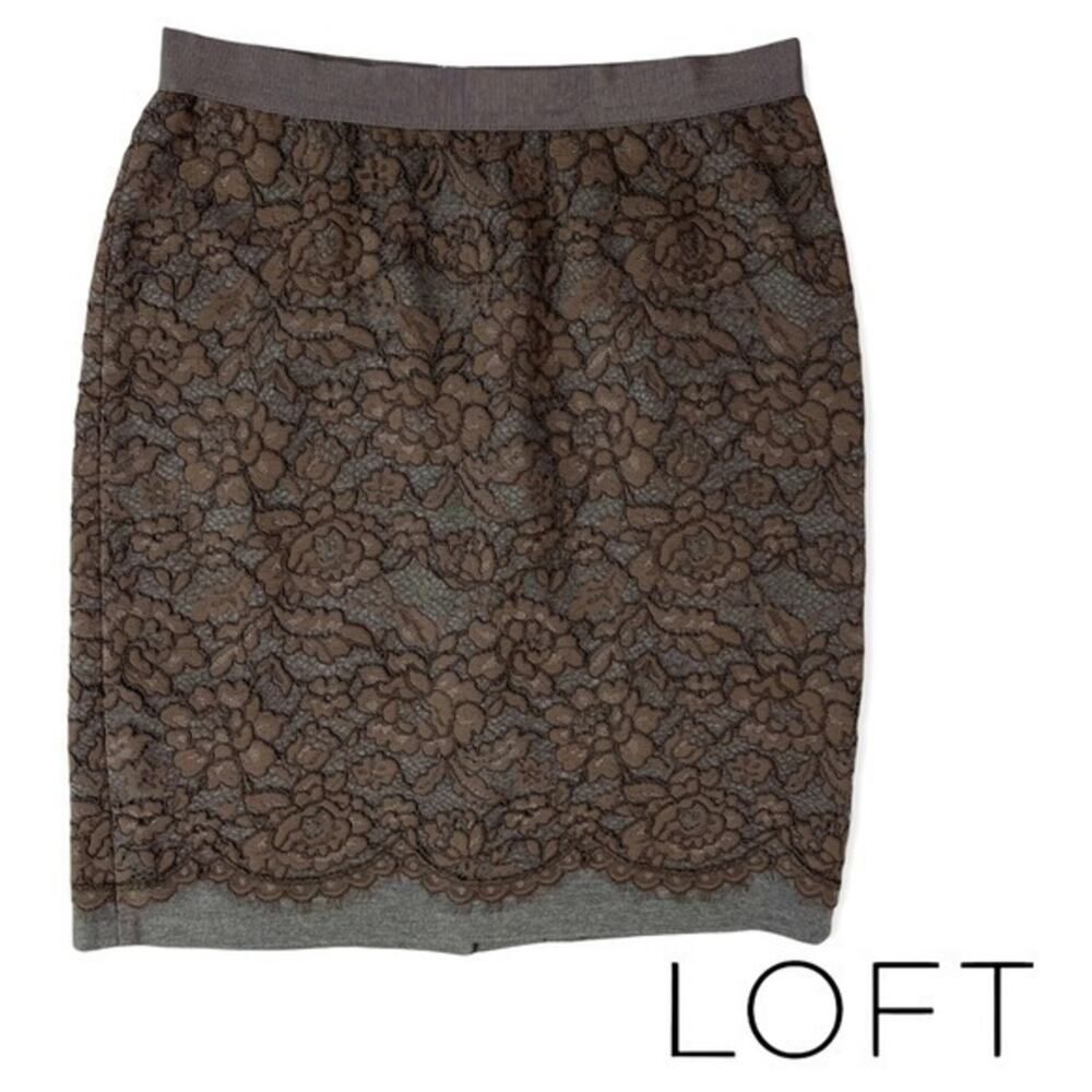 Loft Brown Gray Lace Pencil Skirt NWOT Size 6